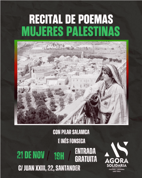 El Ágora Solidaria Luis Toca acoge un recital de poesía palestina con Inés Fonseca y Pilar Salamanca